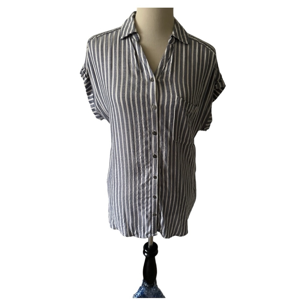 Sonoma Metallic Stripe Short Sleeve Dolman Top gray /White Women’s medium - Picture 2 of 11